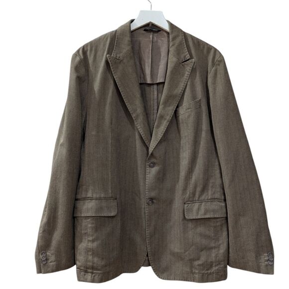 Banana Republic Men's 44R Herringbone 100% Cotton Two Button Sport Coat in Brown - Picture 1 of 9